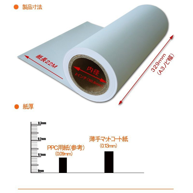 送料無料】インクジェットロール紙 薄手マット紙 329ｍｍX22ｍ 4本